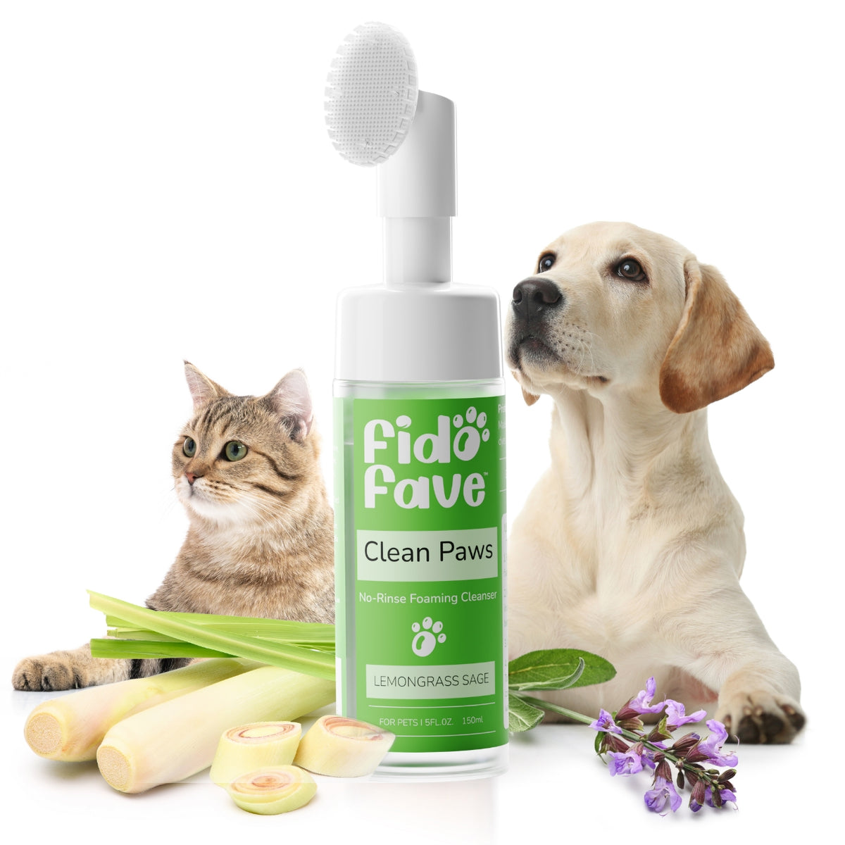 Fido Fave Clean Paws — No-Rinse Foaming Paw Cleanser with Silicone Brush