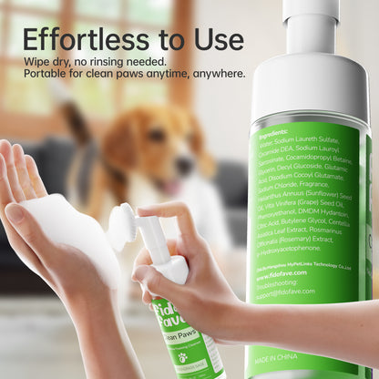 Fido Fave Clean Paws — No-Rinse Foaming Paw Cleanser with Silicone Brush