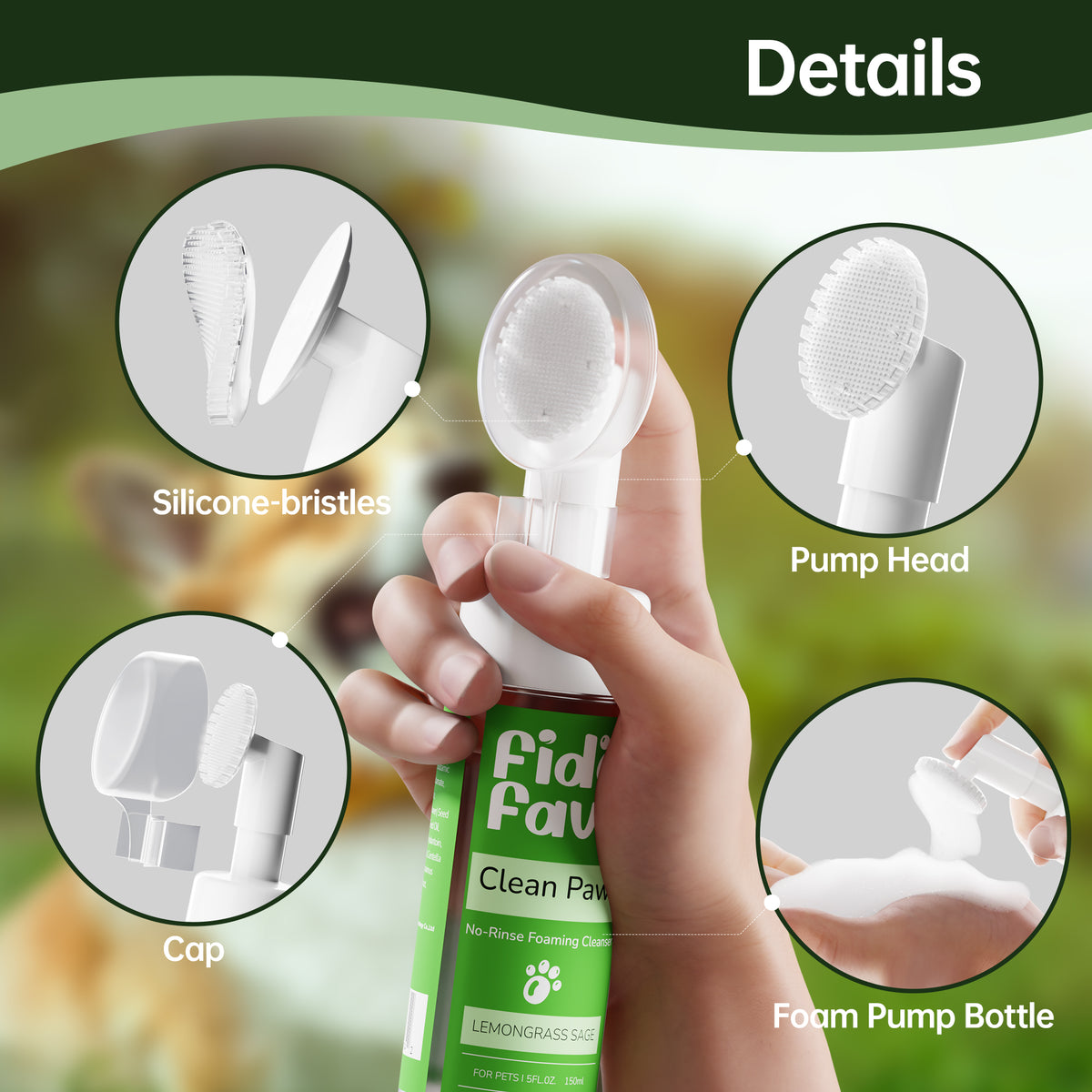 Fido Fave Clean Paws — No-Rinse Foaming Paw Cleanser with Silicone Brush