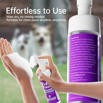 Fido Fave Clean Paws — No-Rinse Foaming Paw Cleanser with Silicone Brush