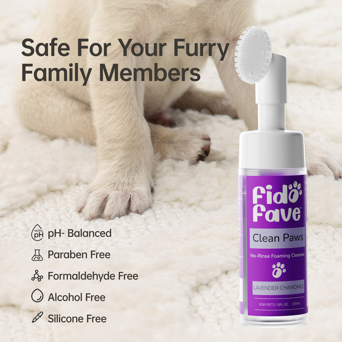 Fido Fave Clean Paws — No-Rinse Foaming Paw Cleanser with Silicone Brush
