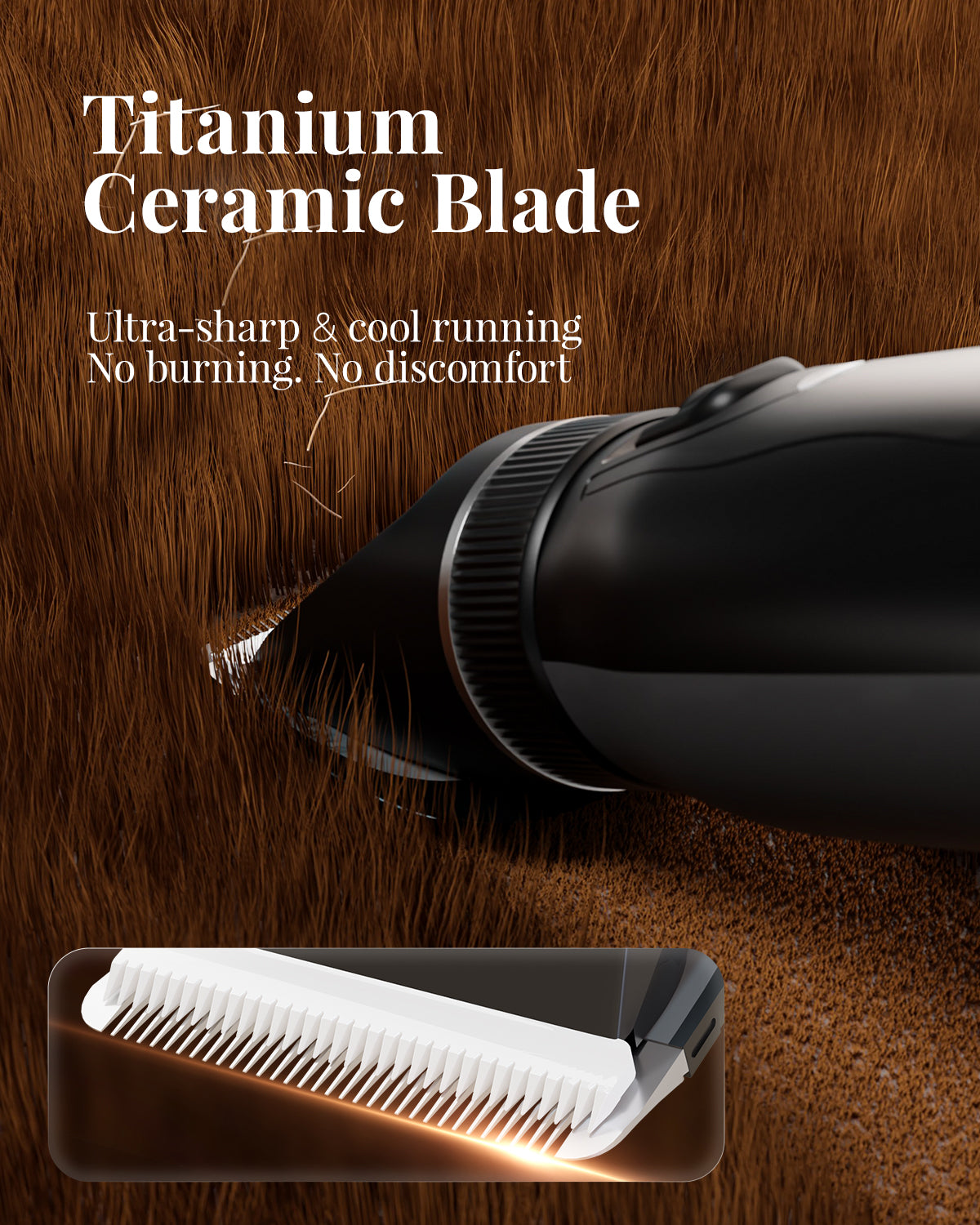 Cordless Horse Clippers for Thick & Matted Coats, 7.4V Powerful Low-Noise Grooming Clippers, Detachable Stainless Steel Blade, Long-Lasting Battery Shaver Kit with 4 Guide Combs