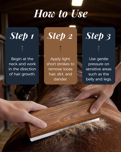 Horse Deshedding Grooming Tool – Wooden Handle Shedding Comb for Horses & Livestock | Heavy-Duty Horse Brush for Removing Loose Hair, Dirt & Dander | Smooth Grip, Fast & Efficient Grooming | 7.87 inch