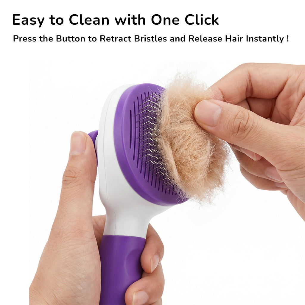 Self-Cleaning Pet Slicker Brush with Quick Release Button – Gentle Deshedding & Dematting Grooming Tool for Dogs & Cats, Stainless-Steel Pins with Rounded Tips, Comfortable Non-Slip Grip Handle
