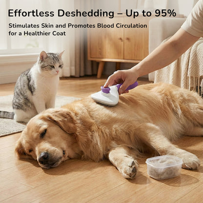 Self-Cleaning Pet Slicker Brush with Quick Release Button – Gentle Deshedding & Dematting Grooming Tool for Dogs & Cats, Stainless-Steel Pins with Rounded Tips, Comfortable Non-Slip Grip Handle