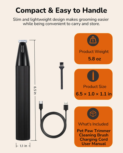 Fido Fave Dog Paw Trimmer — 19mm Ceramic Blade, LED Light & USB-C