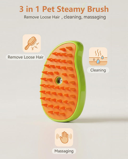 Spray Grooming Brush — Dog Curry Brush with Mist Spray, Anti-Static Rubber Massage Bristles, Comfortable Grip, Helps Control Flyaway Hair