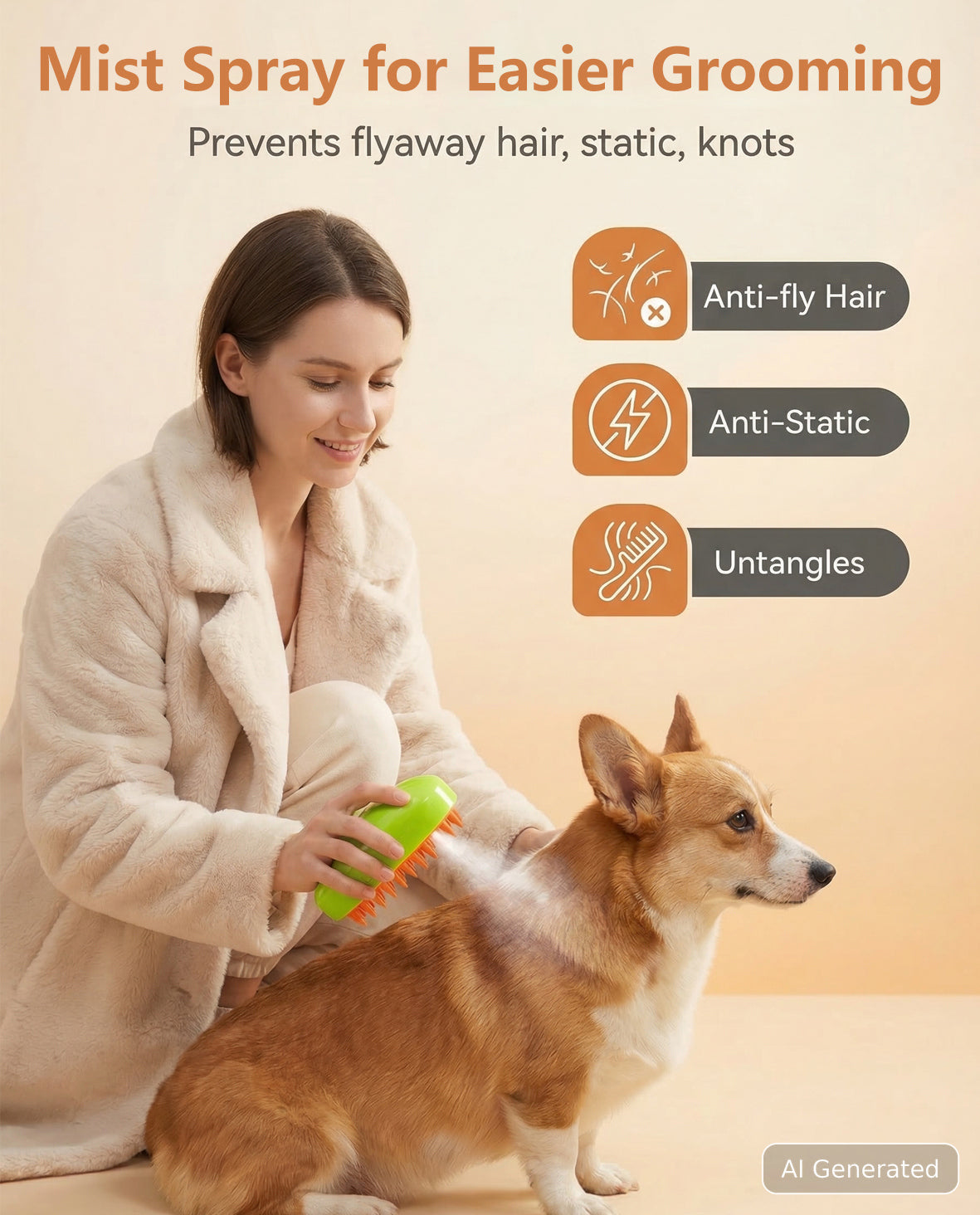Fido Fave Spray Grooming Brush — Anti-Static Mist & Rubber Bristles