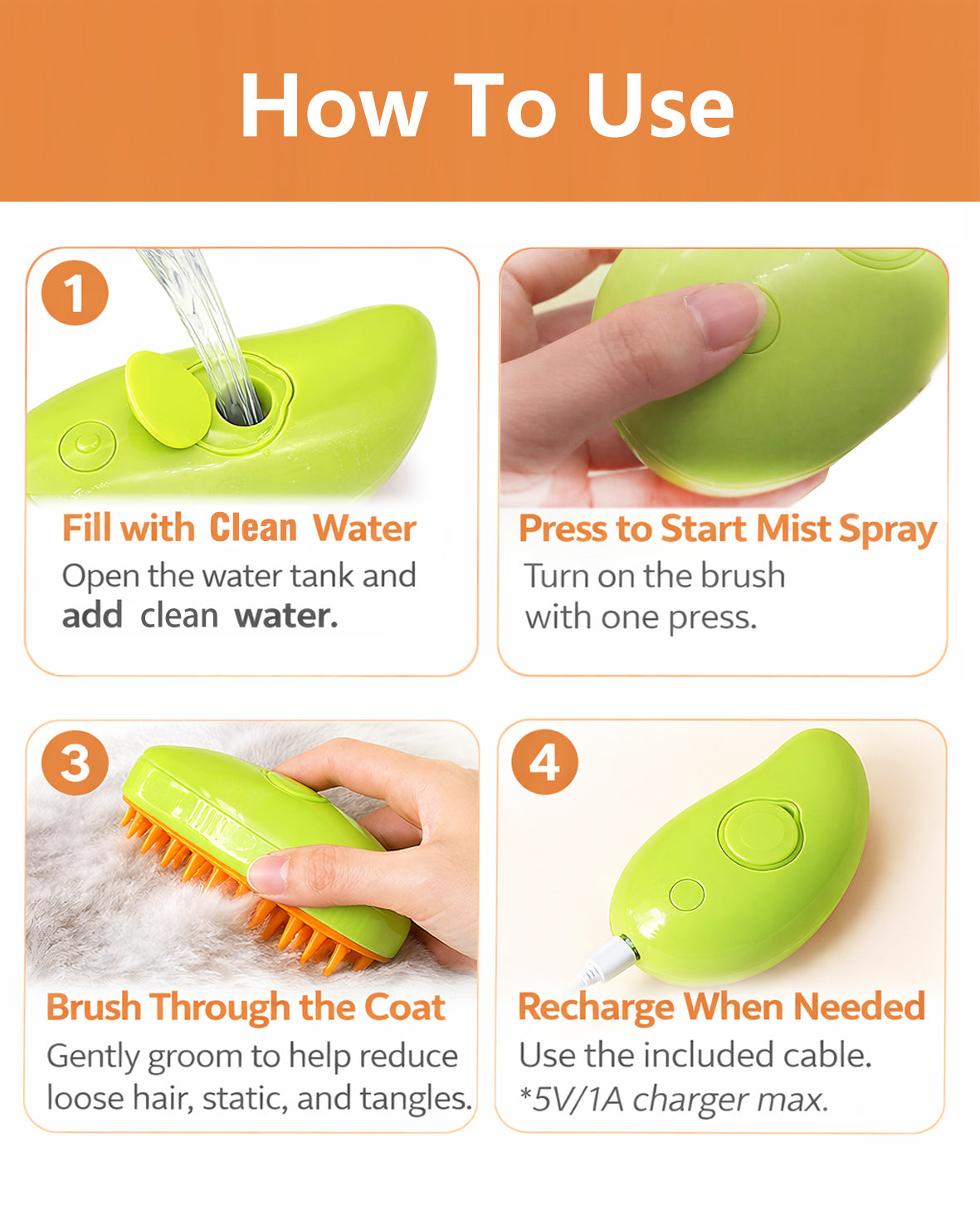 Fido Fave Spray Grooming Brush — Anti-Static Mist & Rubber Bristles