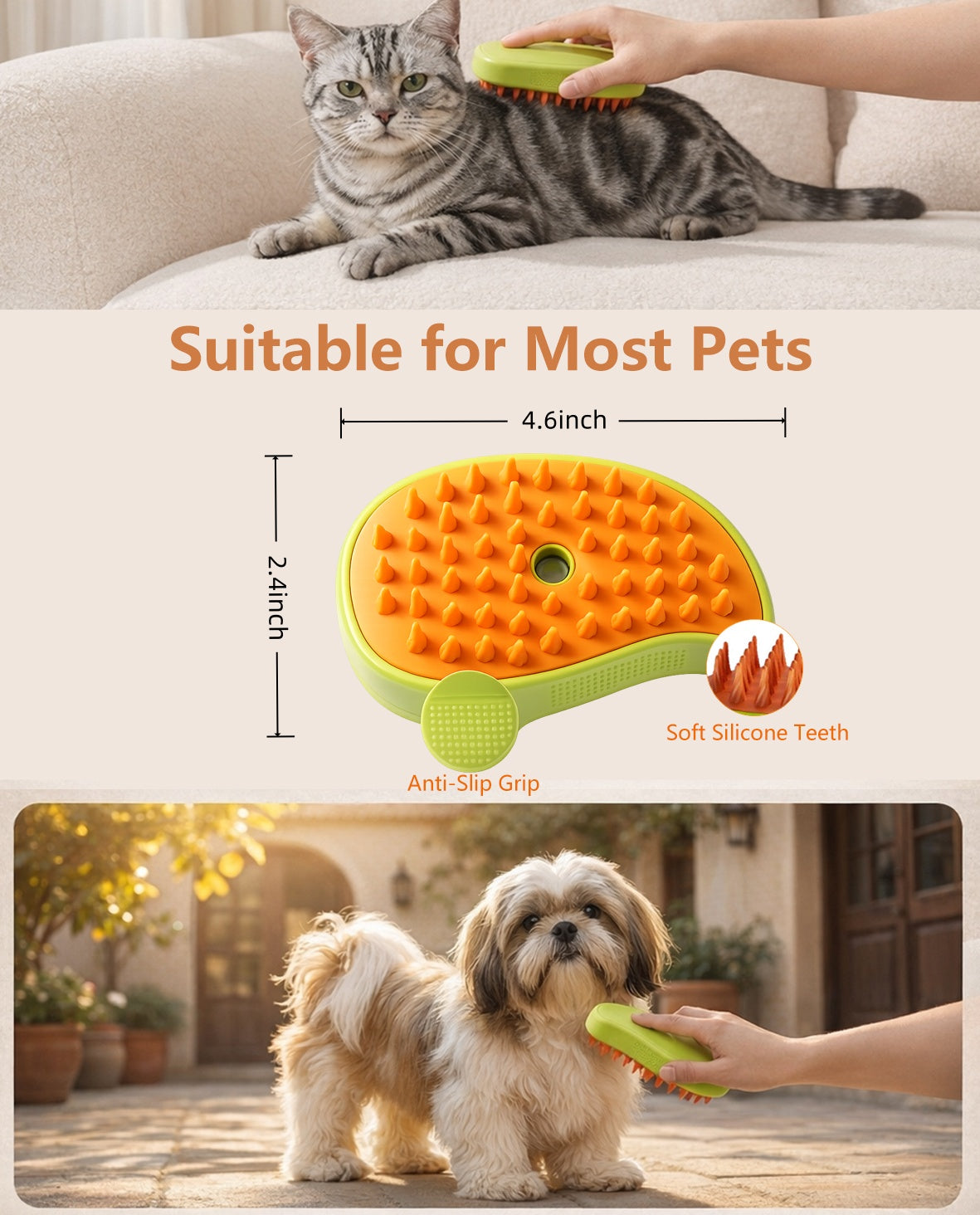 Fido Fave Spray Grooming Brush — Anti-Static Mist & Rubber Bristles