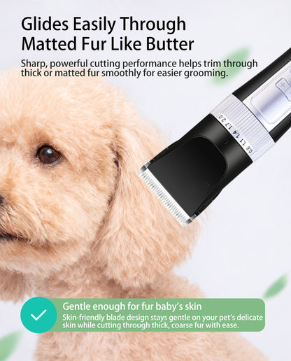 Fido Fave 35-Tooth Titanium-Ceramic Blade, 390W Motor, 1500mAh, LED Battery Display, 3 Speeds & 6 Guide Combs Dog Powerful Grooming Clipper, Black