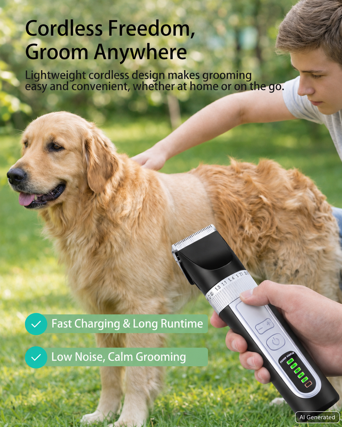 Fido Fave Dog Grooming Clippers — Low-Noise 390W, 3-Speed Titanium Blade