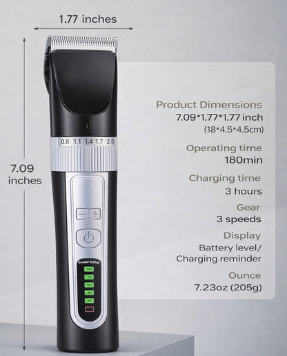 Fido Fave 35-Tooth Titanium-Ceramic Blade, 390W Motor, 1500mAh, LED Battery Display, 3 Speeds & 6 Guide Combs Dog Powerful Grooming Clipper, Black