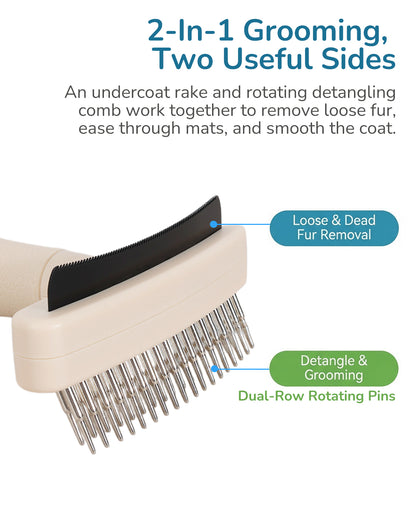 Fido Fave 2-in-1 Undercoat Rake + 360 Rotating Detangling Comb, Deshedding & Dematting Dog Grooming Comb