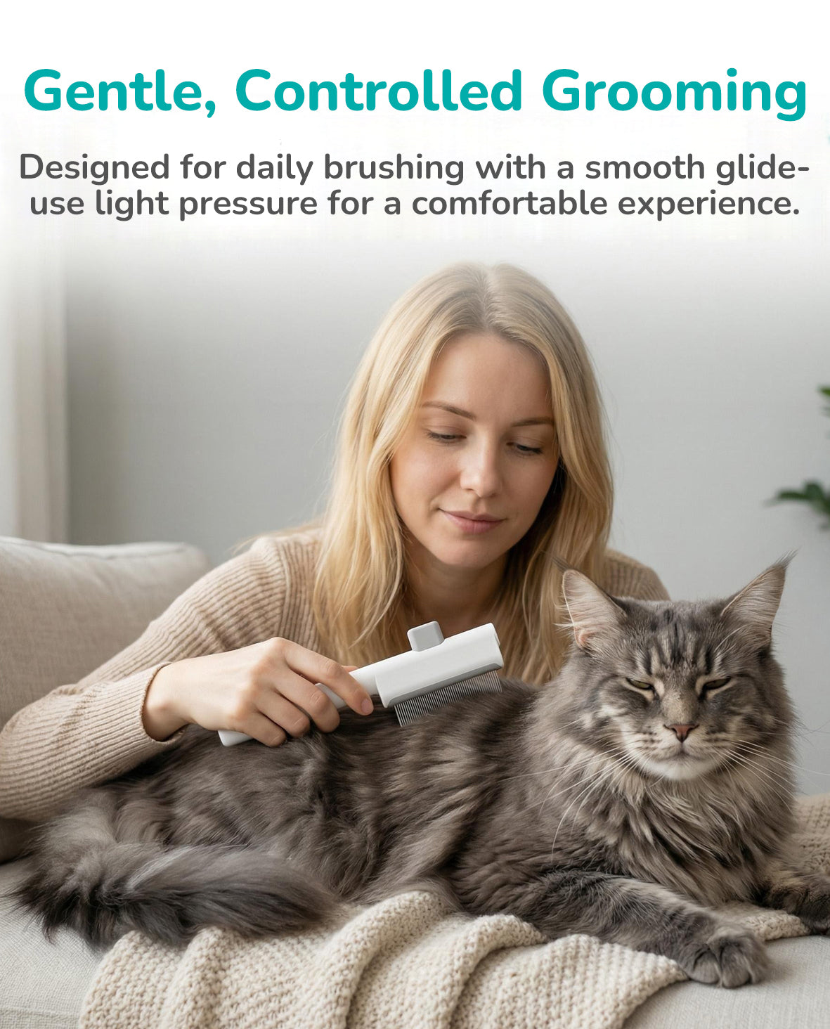 Fido Fave Self-Cleaning One-Button Hair Release Deshedding Comb with Comfortable Handle for Dogs & Cats, White