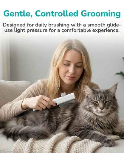 Fido Fave Self-Cleaning One-Button Hair Release Deshedding Comb with Comfortable Handle for Dogs & Cats, White