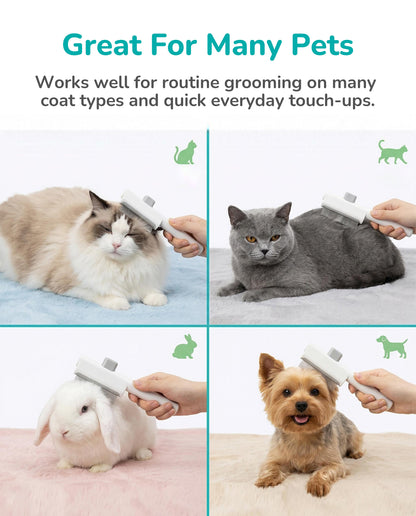 Fido Fave Self-Cleaning One-Button Hair Release Deshedding Comb with Comfortable Handle for Dogs & Cats, White