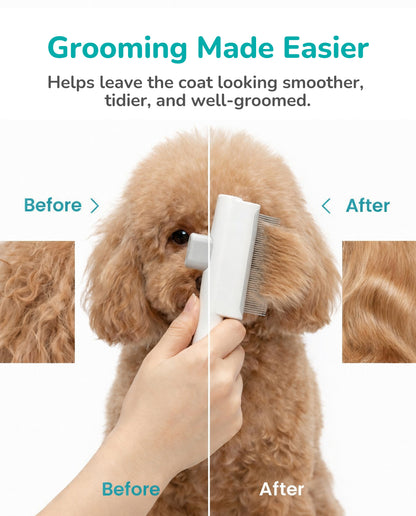 Fido Fave Self-Cleaning One-Button Hair Release Deshedding Comb with Comfortable Handle for Dogs & Cats, White