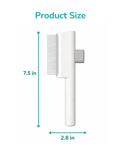 Fido Fave Self-Cleaning One-Button Hair Release Deshedding Comb with Comfortable Handle for Dogs & Cats, White