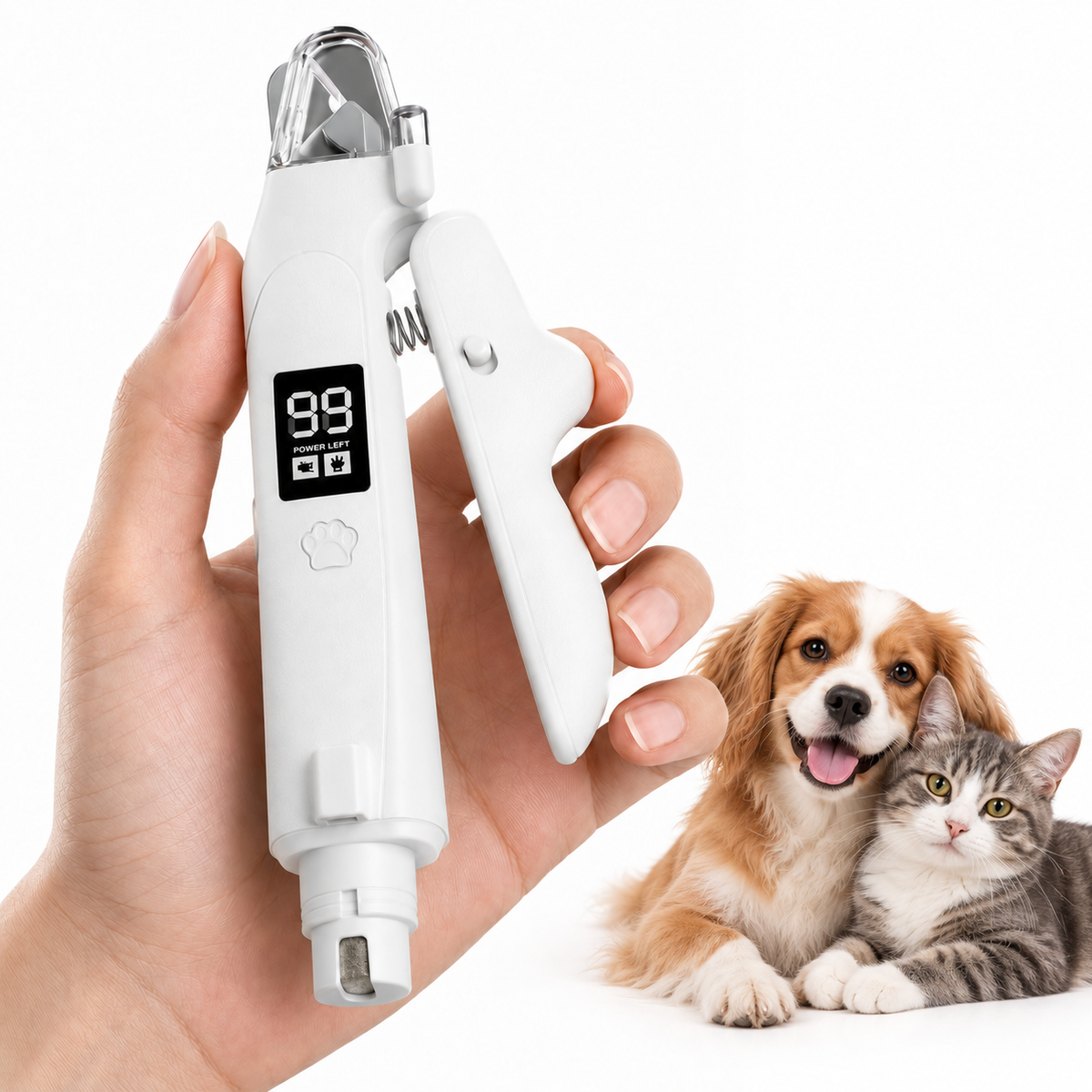 Fido Fave 2-in-1 dog and cat nail clippers with light, grinder end, battery display and nail catcher
