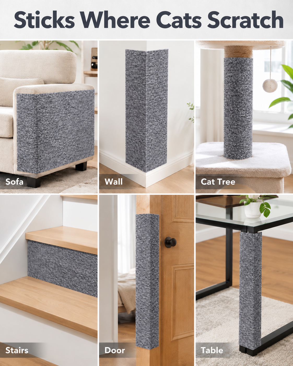 Felt cat scratch mat on sofas, walls, cat trees, stairs, doors and table legs