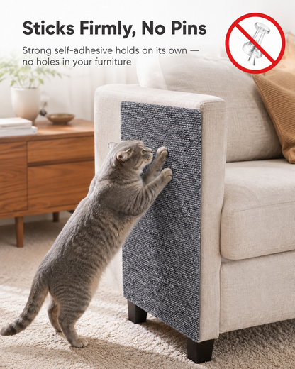 Strong self-adhesive cat scratch mat protects furniture without pins
