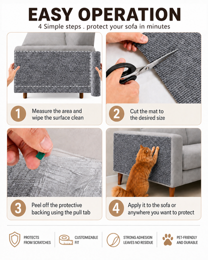 Four steps to measure, trim, peel and apply the cat scratch mat