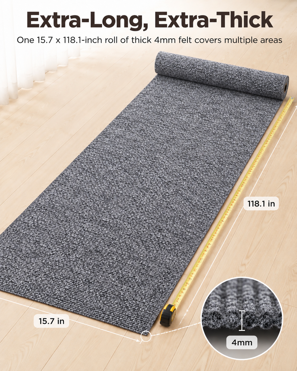 Extra-long 15.7 by 118.1 inch cat scratch mat with 4mm felt