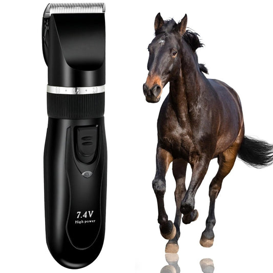Cordless Horse Clippers for Thick & Matted Coats, 7.4V Powerful Low-Noise Grooming Clippers, Detachable Stainless Steel Blade, Long-Lasting Battery Shaver Kit with 4 Guide Combs