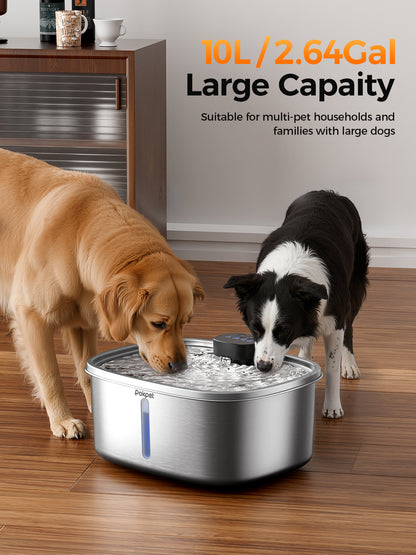 2.64 Gallon Large Capacity All-Stainless Steel Automatic Dog Water Fountain