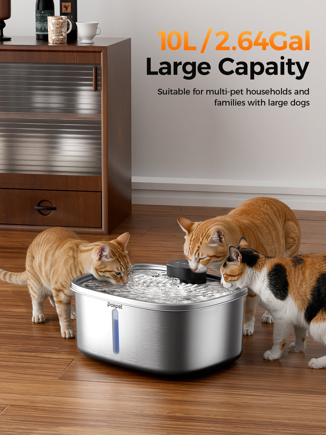 2.64 Gallon Large Capacity All-Stainless Steel Automatic Dog Water Fountain