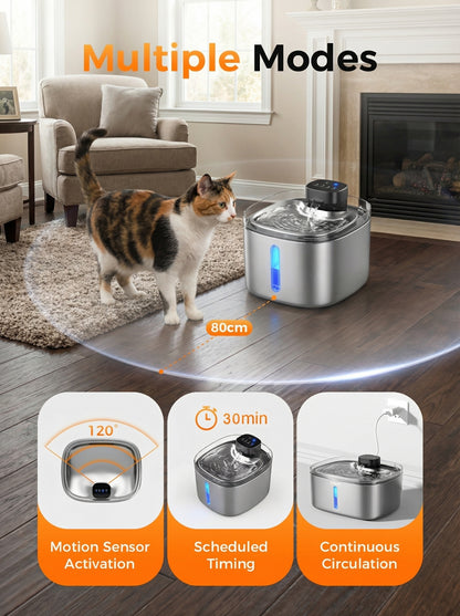 5L Stainless Steel Cat Water Fountain — Ultra-Quiet, Motion Sensor