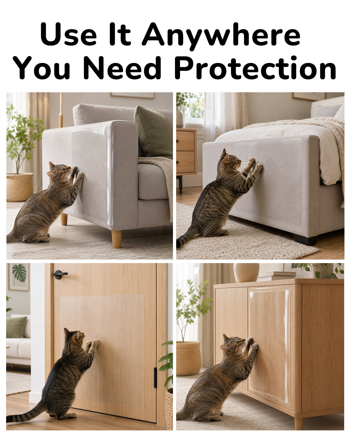 Peel-and-stick clear sofa scratch protector application