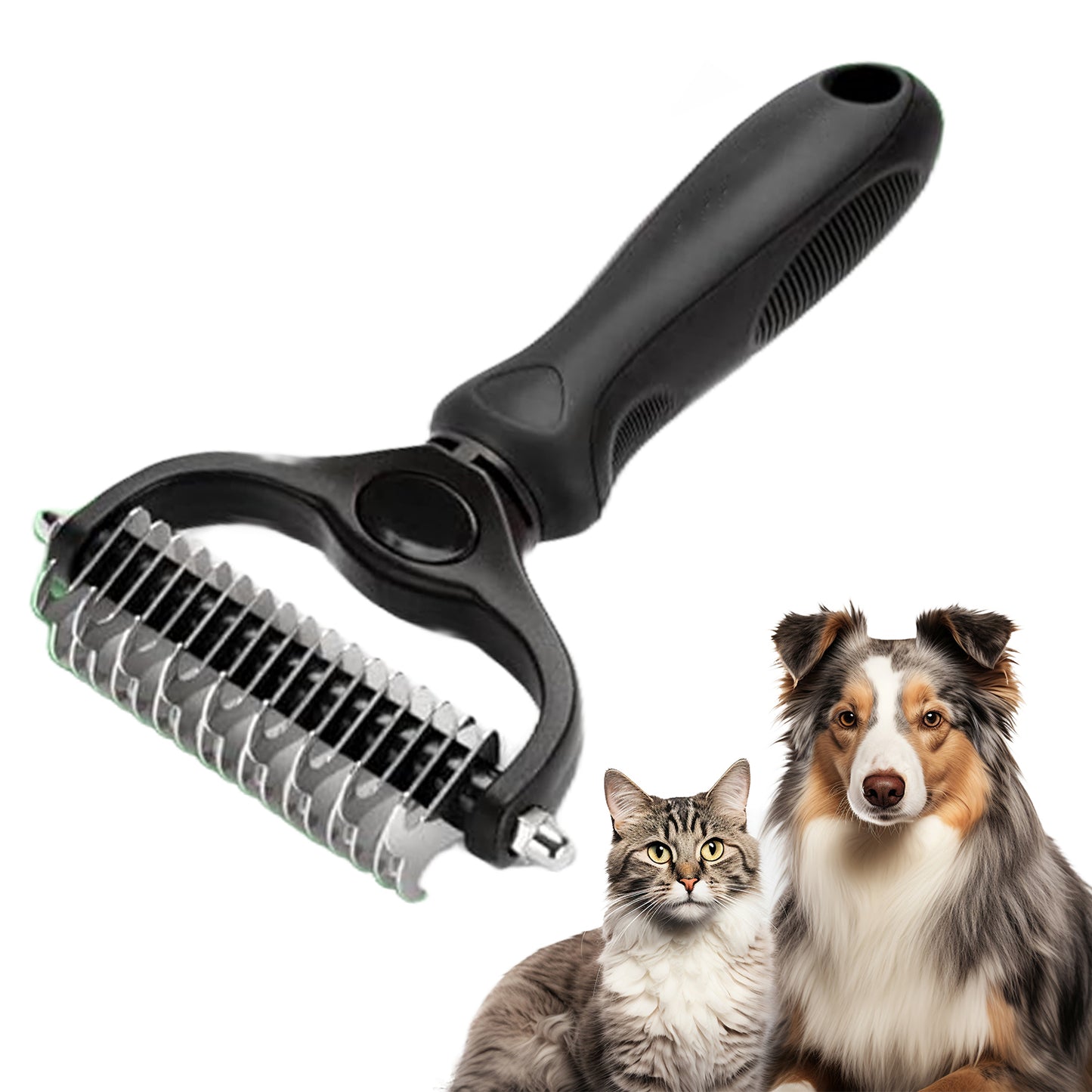 Fido Fave double-sided undercoat rake for dogs and cats, black
