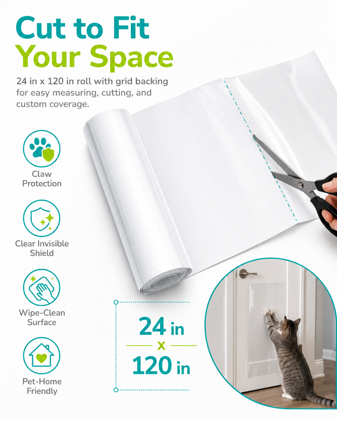 Nearly invisible clear door scratch protector once applied