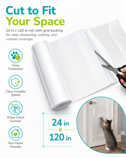 Nearly invisible clear door scratch protector once applied