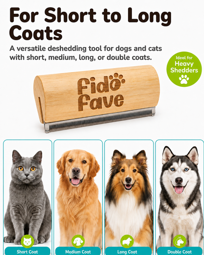 Deshedding brush for dogs and cats with short, medium, long, or double coats
