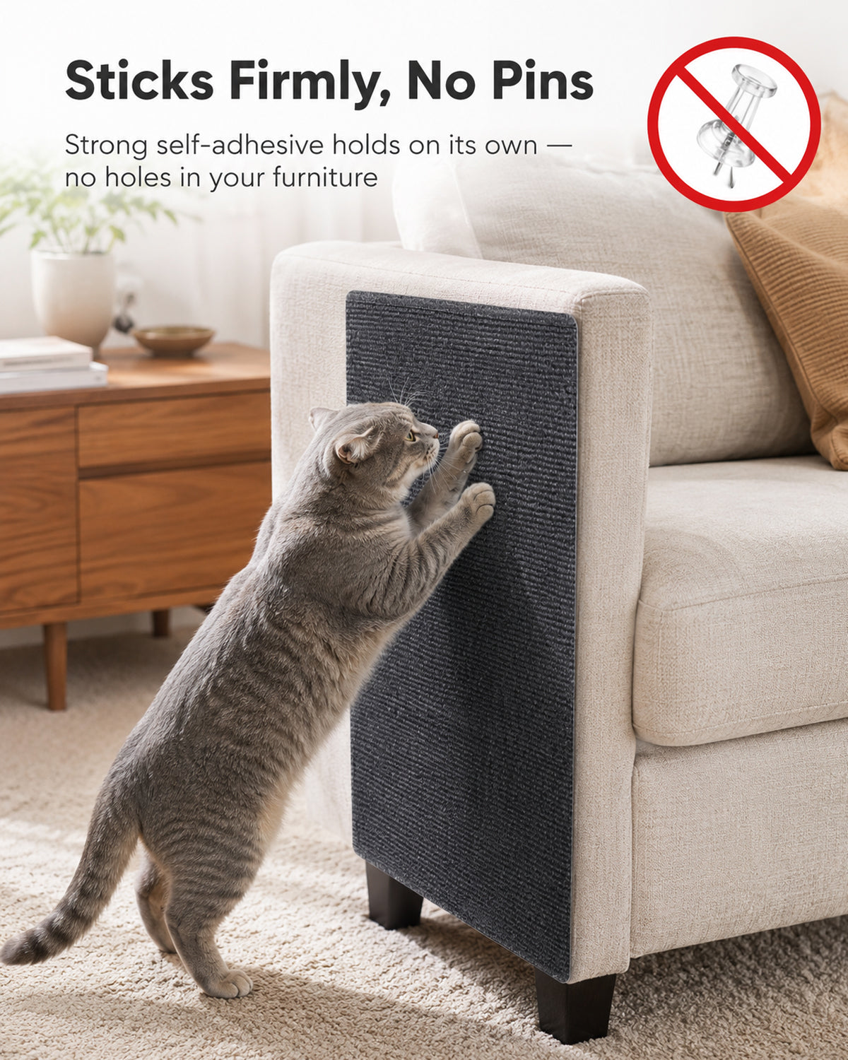 Cat scratching the felt mat instead of the furniture underneath