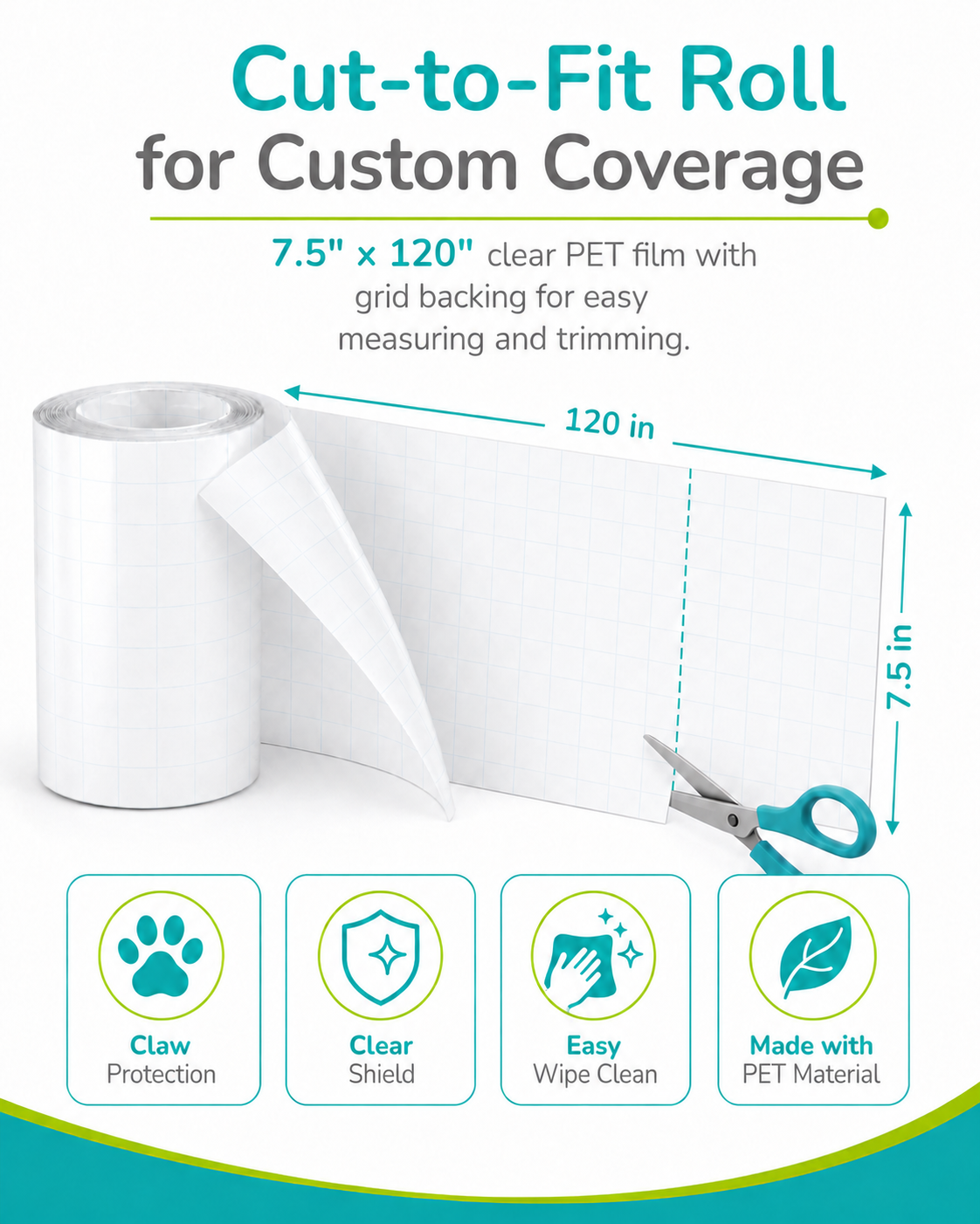 Grid-printed backing to measure and cut the sill protector to length