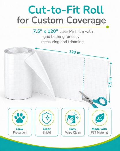 Grid-printed backing to measure and cut the sill protector to length