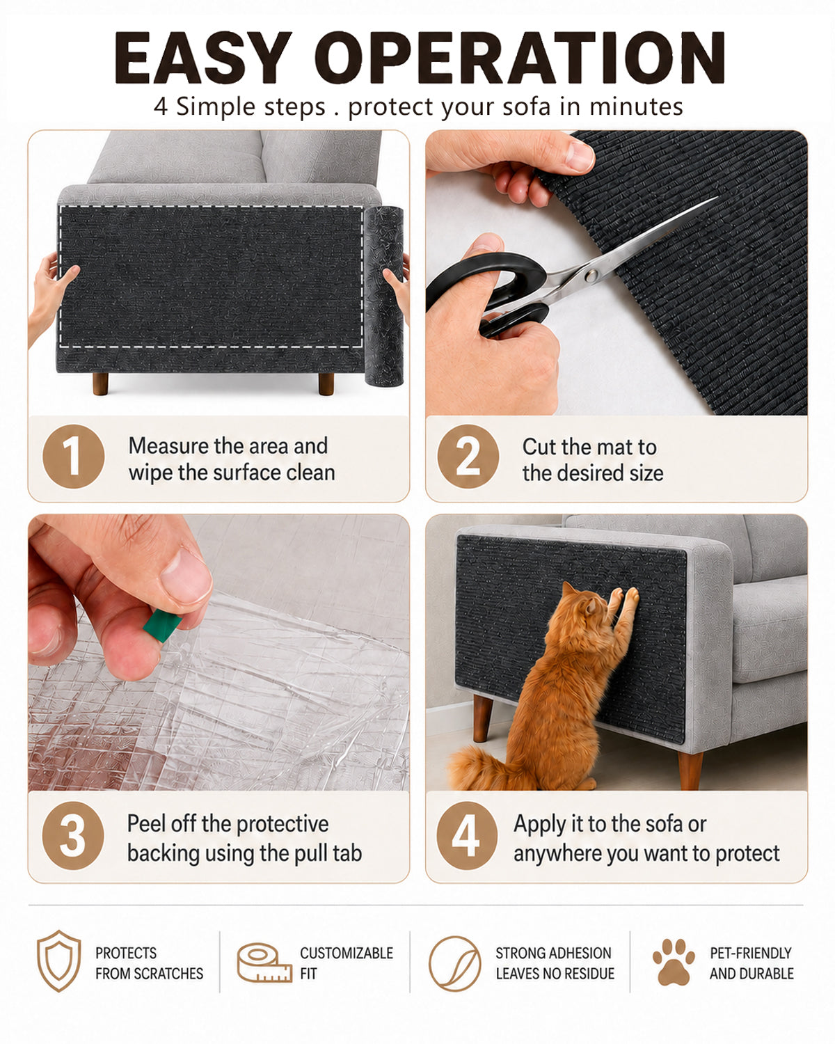 Cat scratch mat applied to a wall and cat tree as a scratch pad