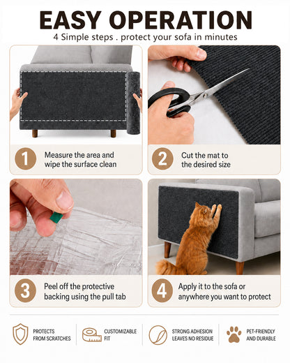 Cat scratch mat applied to a wall and cat tree as a scratch pad