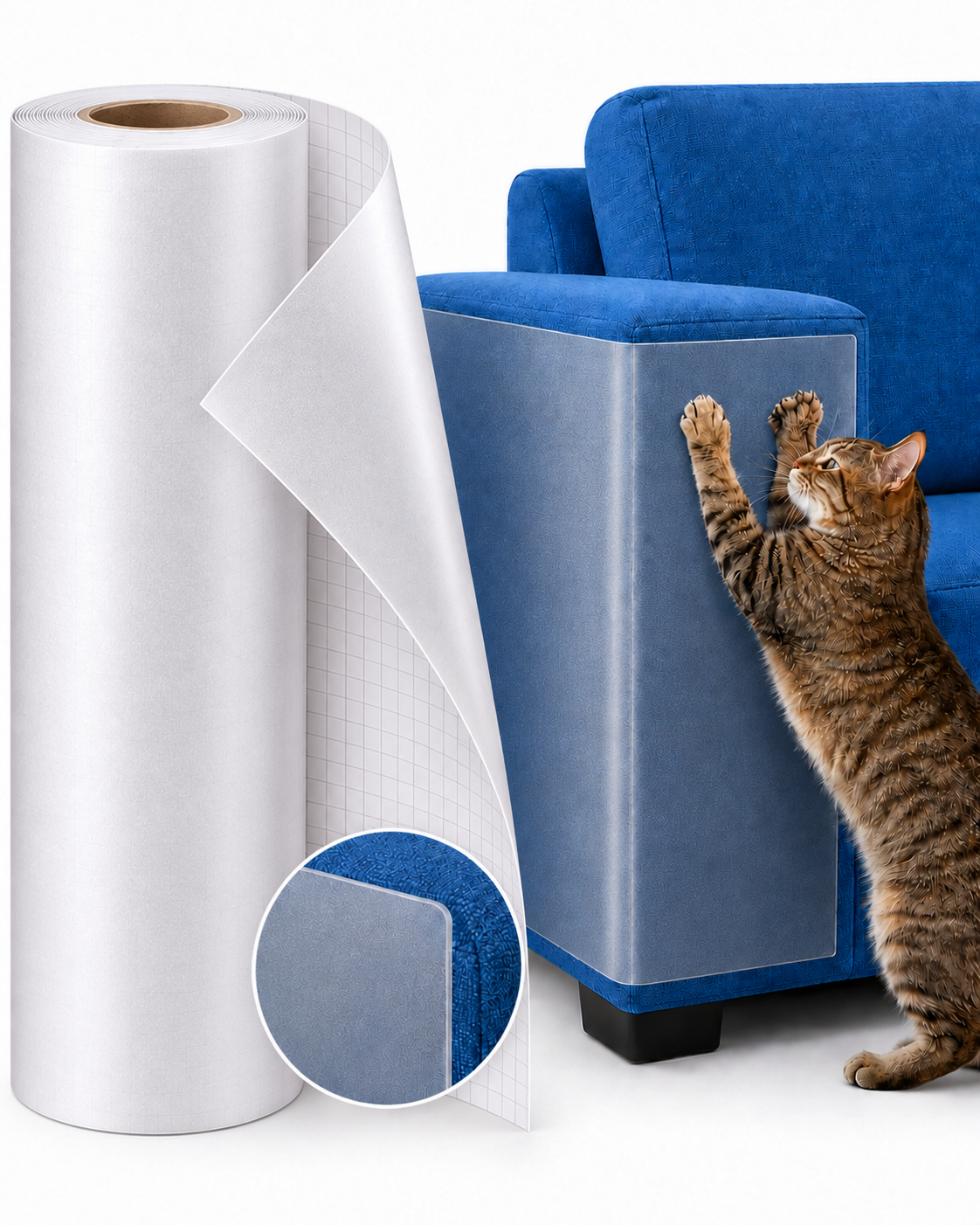 Fido Fave matte cat scratch furniture protector tape roll, 15.7 x 236 in extra-long, on a protected sofa arm