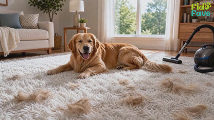 Fido Fave carpet rake for high-pile and shag rugs demo — rubber side and metal side lifting trapped pet hair from long fibers