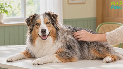 Fido Fave double-sided undercoat rake demo — close-up of the 9-teeth side loosening mats and tangles, then grooming footage lifting loose fur from long, wiry and double-coated dogs and cats, with all five handle colors
